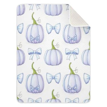 Imagem de Qilmy Cobertor de bebê Bow Pumpkin 76 x 101 cm, cobertor infantil de algodão macio para meninos e meninas, cobertor infantil leve e quente para berço, carrinho de bebê, soneca, recém-nascido
