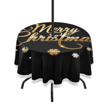 Imagem de Qilmy Toalha de mesa redonda impermeável de 152 cm com orifício para guarda-chuva e zíper – Uso externo / interno resistente para pátio, churrascos, piqueniques, festas (serve para mesas circulares)