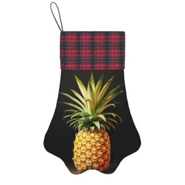 Imagem de SKKNT Impressão de pintura de abacaxi, meias de Natal, animais de estimação, decoração de Natal, cães, gatos, árvore, presente conveniente