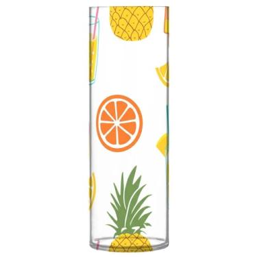 Imagem de JUZIHAI Vaso com estampa de abacaxi para flores, 9,9 cm x 30 cm, cilindro de plástico, moderno, vaso de flores para centro de mesa de casamento, decoração de casa
