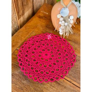 Imagem de Sousplat Bandeja 34cm Argola Crochê Artesanal (Vermelho Cereja)