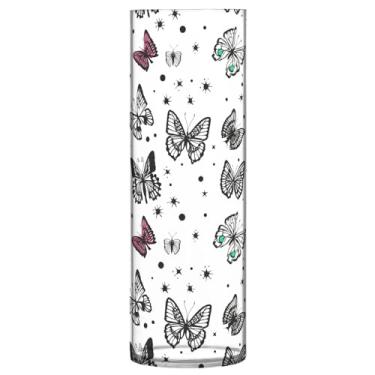 Imagem de JUZIHAI Vaso com estampa de borboleta preta e branca para flores, 9,9 cm x 30 cm, vaso de flores moderno para centro de mesa de casamento, decoração de casa