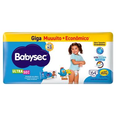 Imagem de Fralda Babysec Ultrasec Giga Tamanho XXXG 64 Unidades Descartáveis