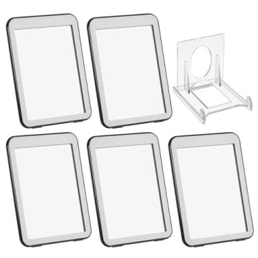 Imagem de PATIKIL Porta-crachá com janelas de dupla face, 5 peças de capa protetora para cartão de identificação, porta-chaves, estojo rígido vertical com suporte de exibição para licenças de crédito de