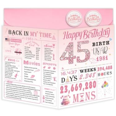 Imagem de OLOSONG Cartão de aniversário de 45 anos para mulheres, decoração de aniversário de 45 anos, ideia de presente de aniversário de 45 anos, cartões comemorativos para esposa, mãe, tia, filha, amiga