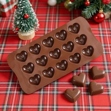 Imagem de Molde de silicone de chocolate de coração de 15 cavidades, moldes antiaderentes de grau alimentício para chocolate/cubo de gelo/biscoitos/resina, seguros para forno/congelador, moldes de artesanato
