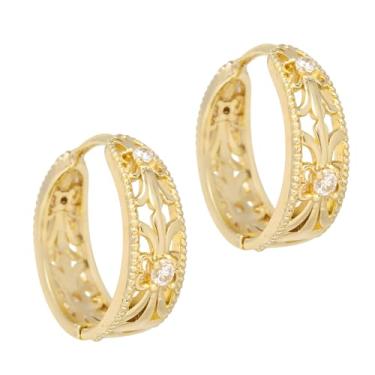 Imagem de 1 par de brincos de argola de ouro vintage barroco floral com design aberto joias leves para mulheres