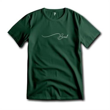 Imagem de Camiseta Básica Patriota Brasil Letra Cursiva Malha Fria - Sete Sete E