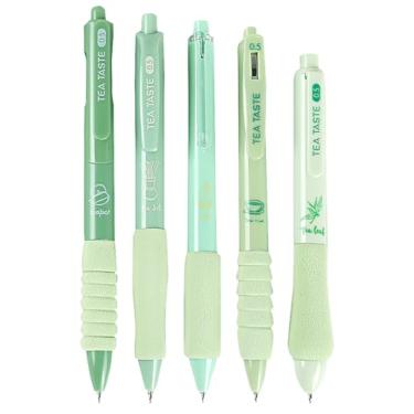 Imagem de YIHUANYIFA 5 canetas retráteis fofas canetas de gel estéticas canetas de escrita de tinta de aderência macia com ponta fina lisa de 0,5 mm, material escolar de escritório para mulheres e homens (verde