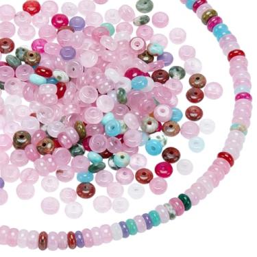 Imagem de PH PandaHall 320 peças de contas Rondelle pedras preciosas espaçadoras soltas 2 fios contas de disco de ábaco 4 mm cores mistas Rondelle conta de pedra para pulseira faça você mesmo, colar, brincos