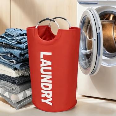 Imagem de Cesto de roupa dobrável com alça organizador de lavanderia portátil para armazenamento de roupas sujas, casa de banho (vermelho)