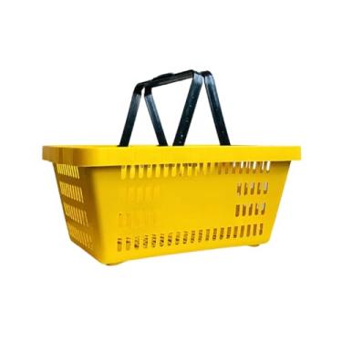 Imagem de Kit 5 Cestas de Compras Plástica Coloridas 15L - Reforçadas para Mercado/Supermercado, Multiuso em Lojas ou Casa, Ideal para Transporte e Armazenamento de Produtos(Amarelo)