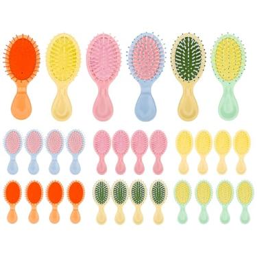 Imagem de Pacote com 30 mini escovas de cabelo, pentes de cabelo largos a granel para molhados e encaracolados, escova de desembaraçar de viagem multicolorida para casa, presente e salão de beleza