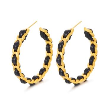 Imagem de AOLIMI Brincos femininos banhados a ouro 14 k e argola preta na moda brincos grossos para outono, Medium, Cobre, Sem pedra preciosa