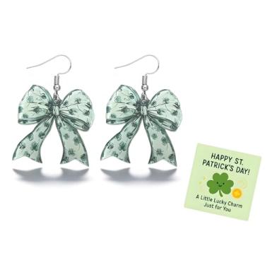 Imagem de Brincos de Dia de São Patrício, brincos de gota de laço verde, laço irlandês, pendurado, fita de trevo, gancho de pesca para mulheres, presentes de Dia de São Patrício, para festa, berloque, acessório