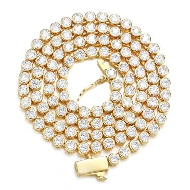 Imagem de BREN Colares de tênis com bisel para mulheres e homens, banhado a ouro branco 18 K, joia delicada de zircônia cúbica de 3 mm 16/18/50.8 cm, 18 inches, Latão, Zircônia cúbica