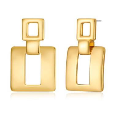 Imagem de MUYAN Brincos femininos pendentes geométricos dourados prateados com elos escovados, joias modernas, Latão, Sem pedra preciosa