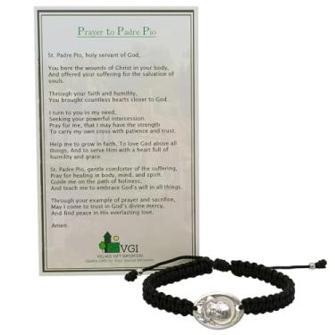 Imagem de Pulseira de pingente de medalha de São Padre Pio com cartão sagrado de oração a São Padre Pio | Ótimo presente católico para a primeira comunhão e confirmação | Feito na Itália, One Size, Metal, Sem