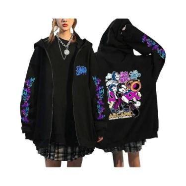 Imagem de Hoodie Unissex Arcane Jinx Monkey Graffiti Com Zíper, Moda Hip Hop, Pu