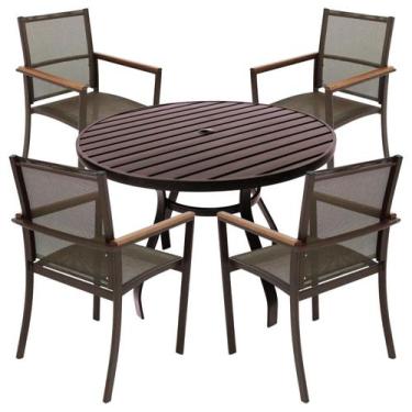 Imagem de Conjunto de Mesa Ripada 1,20m + 4 Cadeiras Amélia Área Jantar Piscina 
