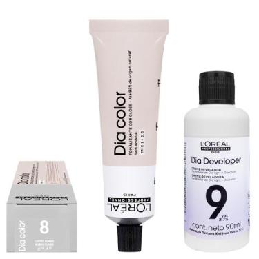 Imagem de Loreal Tonalizante Dia Color 8 Louro Claro 60g Rev. 9 vol. 90 ml - Lor