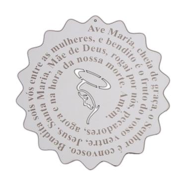 Imagem de Placa Decorativa Oração Ave Maria Redondo Floral MDF 20x20 cm Branco - D'Rossi