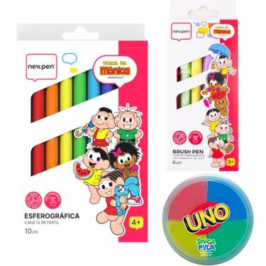 Imagem de KIT ESFEROGRÁFICA + BRUSH PEN TURMA DA MÔNICA + MASSINHA UNO