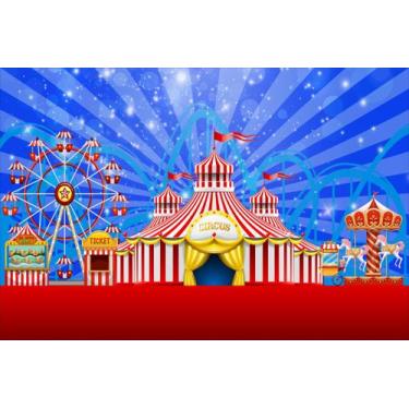 Imagem de Painel de Lona Circo Roda Gigante e Montanha Russa Fundo Azul Brilhant
