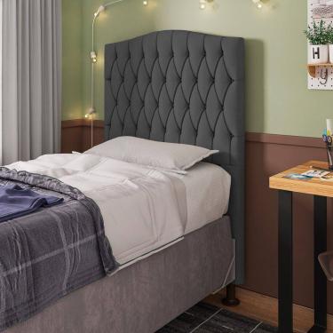 Imagem de Cabeceira Estofada Cama Box Solteiro Greta 90cm com Frame Suede Cinza - Abmaza