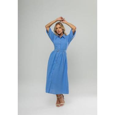 Imagem de Vestido Midi Chemise Com Cinto Azul Salvatore, GG