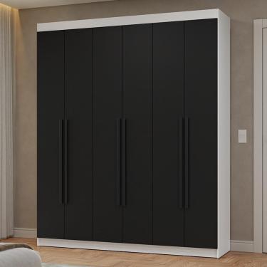 Imagem de Guarda Roupa Casal Netuno 6 Portas Batentes 4 Gavetas MDP Branco-Preto-Preto