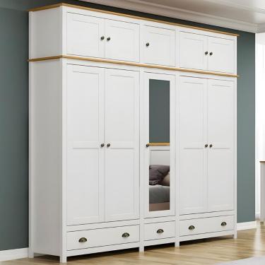 Imagem de Guarda Roupa Casal Lázio F07 10 Portas de Bater 3 Gavetas Madeira Branco-Freijó Mpozenato