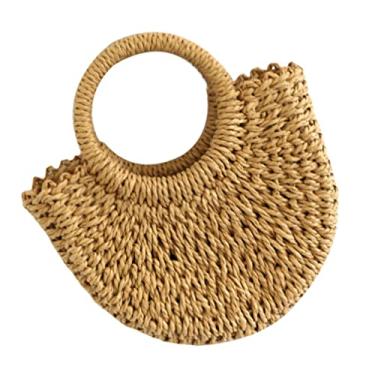 Imagem de 1 Unidade Bolsa Sacola De Anel De Alça Redonda Saco De Praia Rattan Saco De Armazenamento De Moda Saco De Armazenamento Tecido De Palha Canudo Senhorita Vintage Saco De Palha