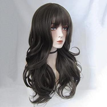 Imagem de Peruca feminina de cabelo longo ondulado grande peruca cabelo cacheado conjunto de peruca cabelo médio longo capa de cabeça inteira