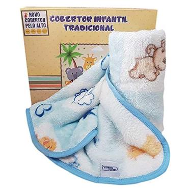 Imagem de Cobertor Bebê Infantil Jolitex Pelo Alto 0,90x1,10m Mundo dos Bichos Azul