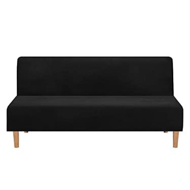 Imagem de Capa de sofá para cama, sem braço, futon, elástico, veludo, macio, dobrável, sem apoio de braço, protetor de móveis, lavável na máquina, capa protetora de sofá (preto)