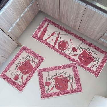 Imagem de Jogo Tapete de Cozinha Algodão Cru 3 Peças Kitchen Ornare