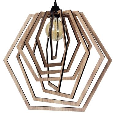 Imagem de Luminária Lustre Pendente Sala Jantar Cozinha Moderno Hexágono Grande Carvalho