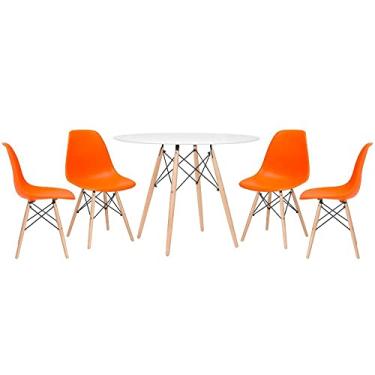 Imagem de Loft7, Kit - Mesa redonda Eames 100 cm branco + 4 cadeiras Eiffel Dsw Laranja