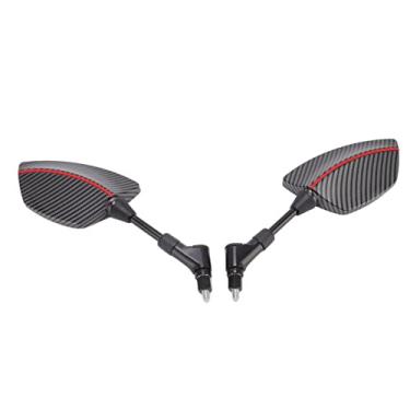 Imagem de Vomeko Par de espelho de motocicleta rotação de 360 graus de vidro convexo universal scooter ATV M8 parafuso rosqueado suporte de espelho de visão dupla (vermelho)