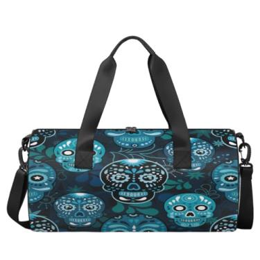 Imagem de Bolsa de ginástica esportiva azul México caveira de açúcar bolsa de bagagem caveira esportiva bolsa de ginástica bolsa de viagem bolsa de ginástica de lona bolsa de ginástica impermeável bolsa de