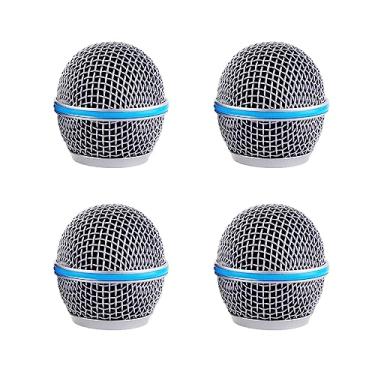 Imagem de Substituição de cabeça esférica de microfone, cabeças de grade de microfone de malha de aço, substituição de bola de microfone de grade com espuma interna, serve para Shure Beta 58A 4 peças, prata
