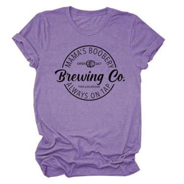 Imagem de Camisetas Mamã's Boobery Brewing Go Always On Tap Camiseta feminina com slogan divertido pulôver de amamentação humor top dia das mães, Roxa, 3G
