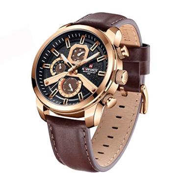 Imagem de NAVIFORCE Relógio de pulso masculino com pulseira de couro genuíno moderno, casual, analógico, de quartzo, à prova d'água, multifuncional, com data, Marrom, {{#WF_,number,integer} ,,x:li>