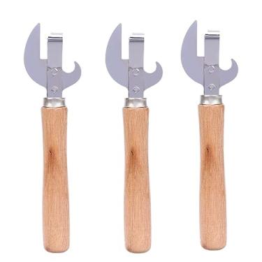 Imagem de Leadigol Abridor de latas, utensílios de cozinha de aço inoxidável, abridor de garrafa de cerveja de madeira com corte lateral manual para restaurante, casa, acampamento