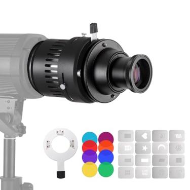 Imagem de Daconovo Mount Optical Snoot Conical Focalize Condenser Art Efeitos Especiais Cilindro de luz de feixe em formato com adaptador de slot de cartão de lente 85mm F2.4 16pcs placas gráficas e 8pcs filtr