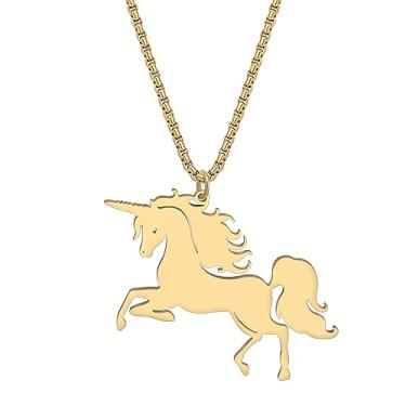 Imagem de BAMAY Colar de unicórnio de ouro 18 quilates de aço inoxidável com pingente de cavalo e fantasia joias presentes de aniversário para meninas, mulheres e adolescentes, Medium, Aço inoxidável, Sem Pedra