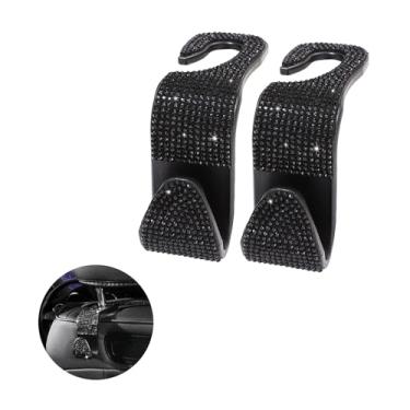 Imagem de Ziciner 2 peças de gancho brilhante para encosto de cabeça para assento de carro, organizador de armazenamento para assento traseiro com strass, acessórios interiores universais para bolsa de mão | Capa de anel de decoração Start Stop (Preta)