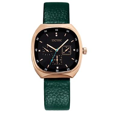 Imagem de RORIOS Relógio feminino moderno, analógico, quadrado, quartzo, pulseira de couro, impermeável, relógio de pulso para mulheres, Verde, 240mm, Relógio de quartzo