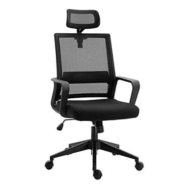 Imagem de FHSGDJF Cadeira de Escritrio Ergonmica com Encosto de Cabea Ajustvel, Rodas Lisas, Altura Ajustvel, Preta, Malha, Moderno, 135kg, para Escritrio, Casa, Reunies, Recepes, Bancos